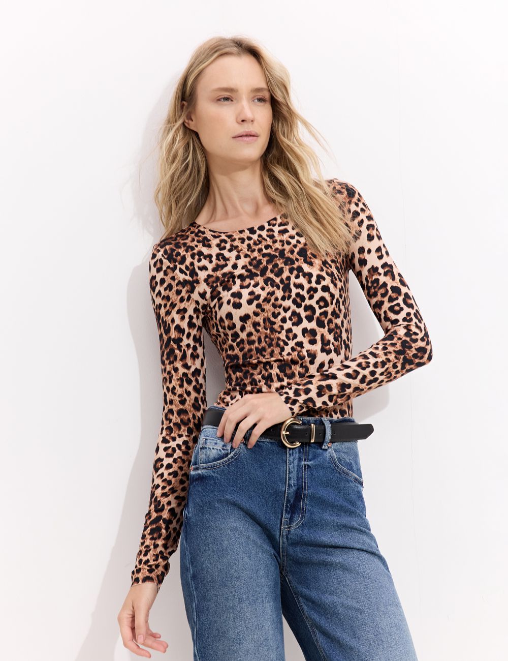 טי שירט פוליאמיד שרוול ארוך מחשוף עגול