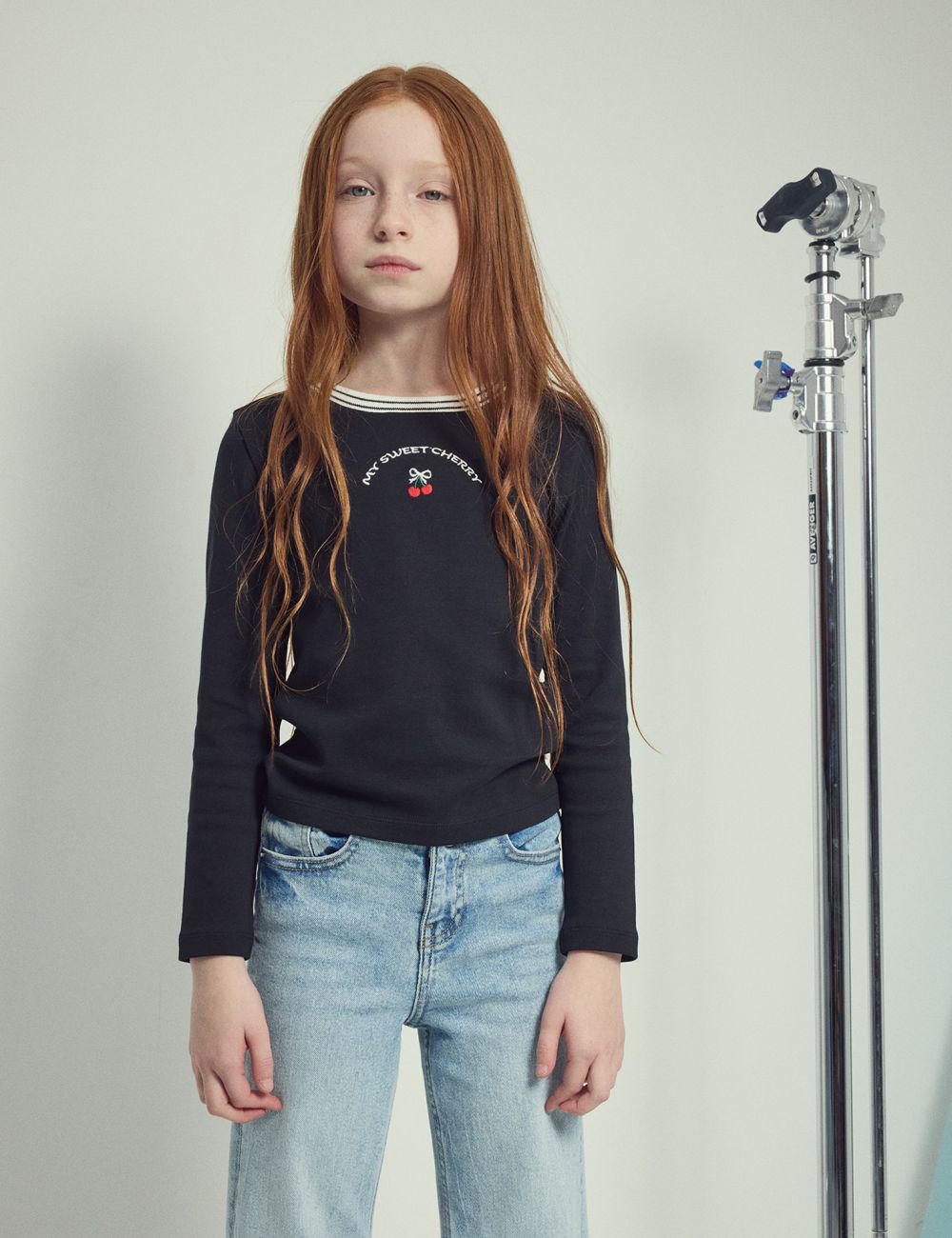 טי שרט ריב שרוול ארוך עם רקמה