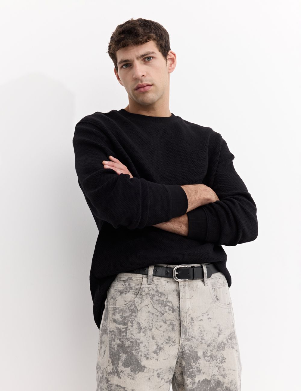 טי שירט שרוול ארוך עם טקסטורה