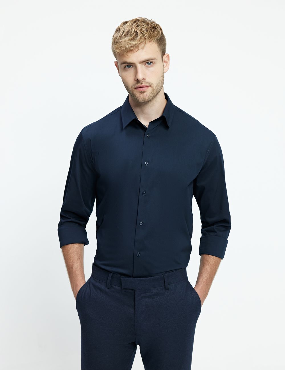 חולצת אריג מכופתרת Super Slim