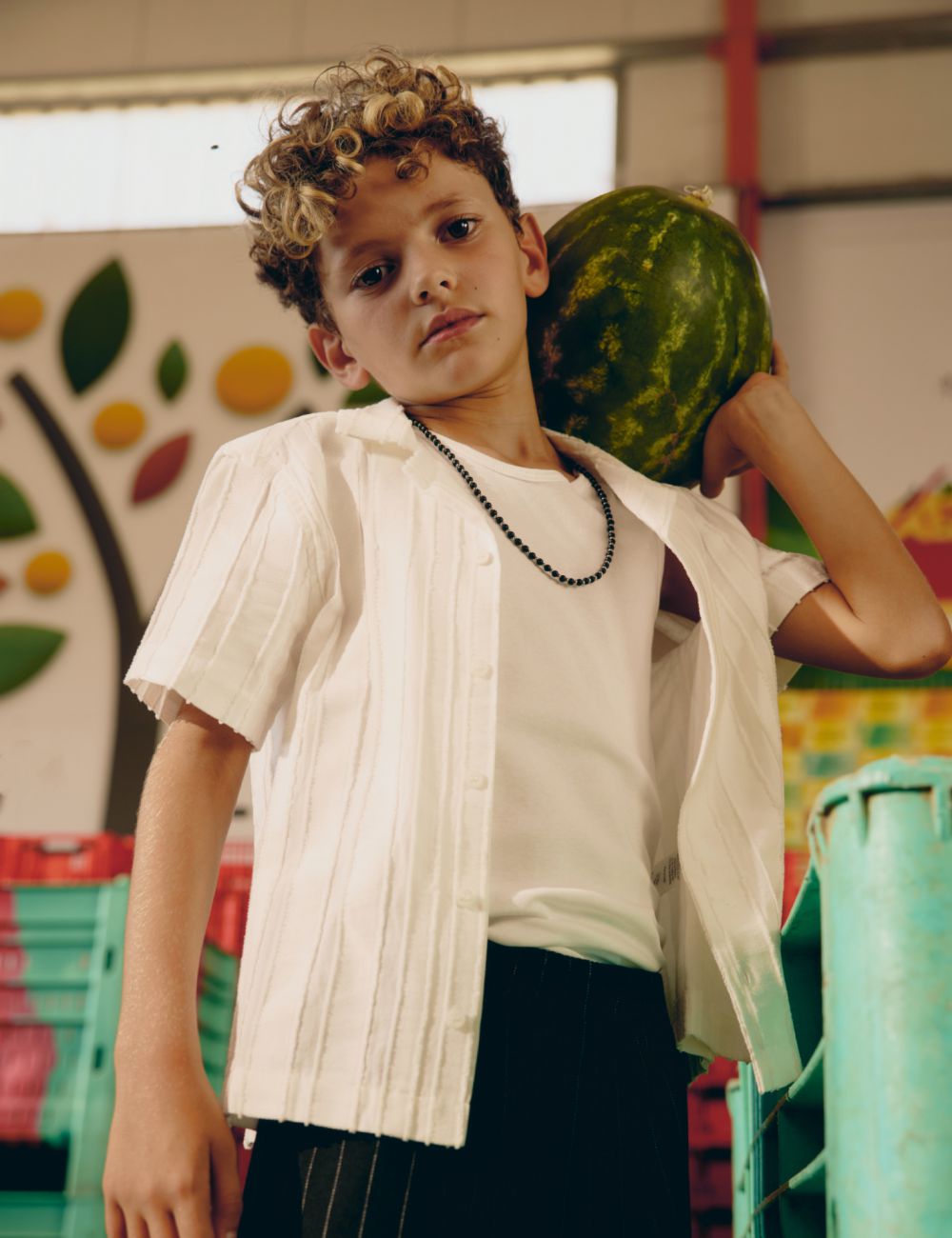 חולצה מכופתרת פסים קצרה