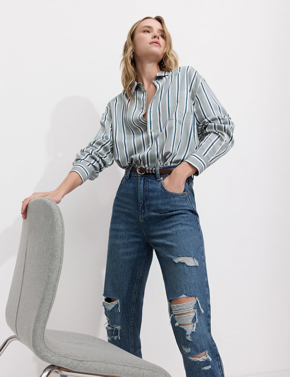 חולצה מכופתרת רכה במראה פופלין