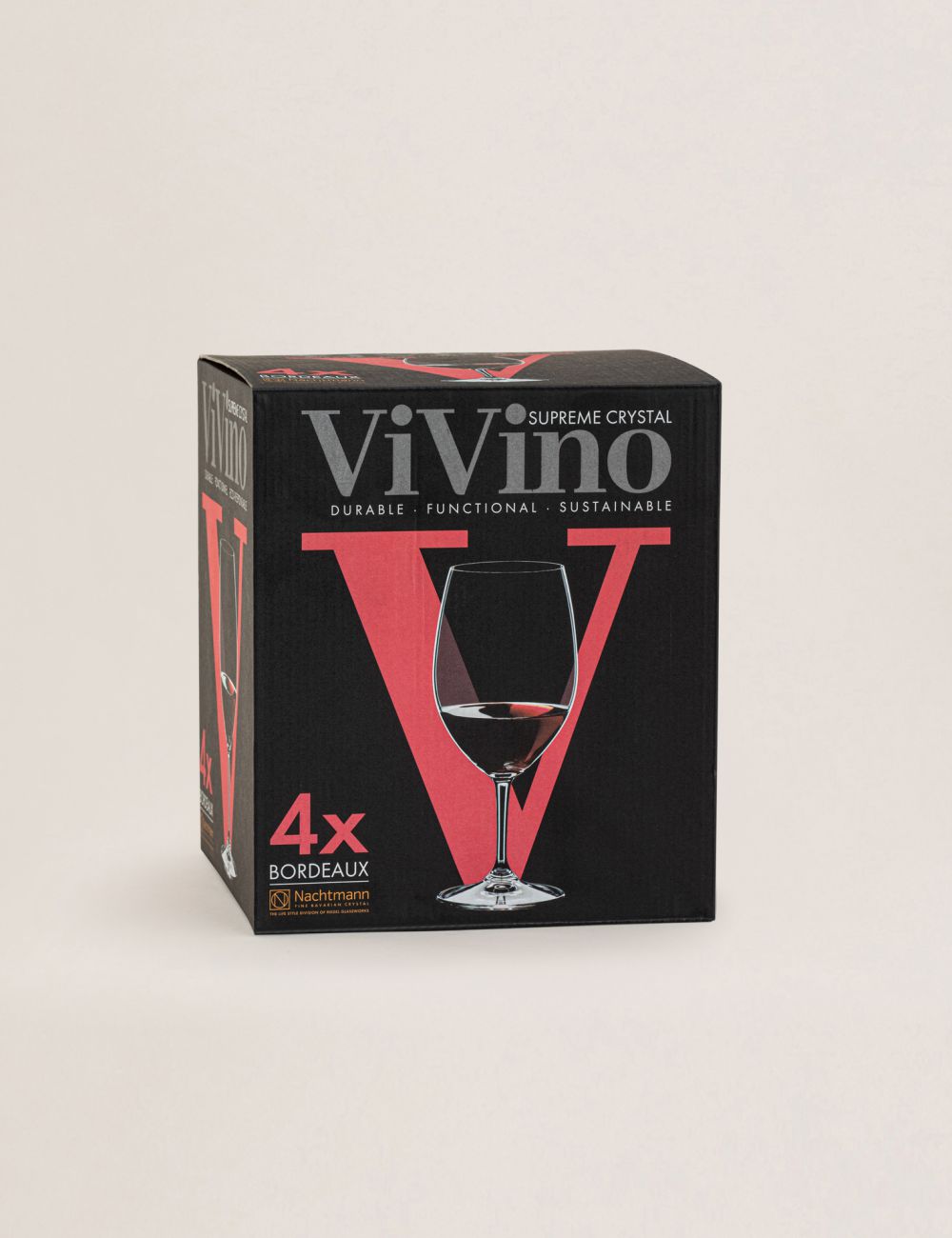 סט 4 כוסות יין קריסטל VIVINO בנפח 610 מ”ל