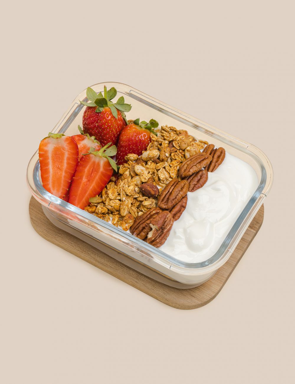 קופסת זכוכית מלבנית עם מכסה עץ 640 מ”ל