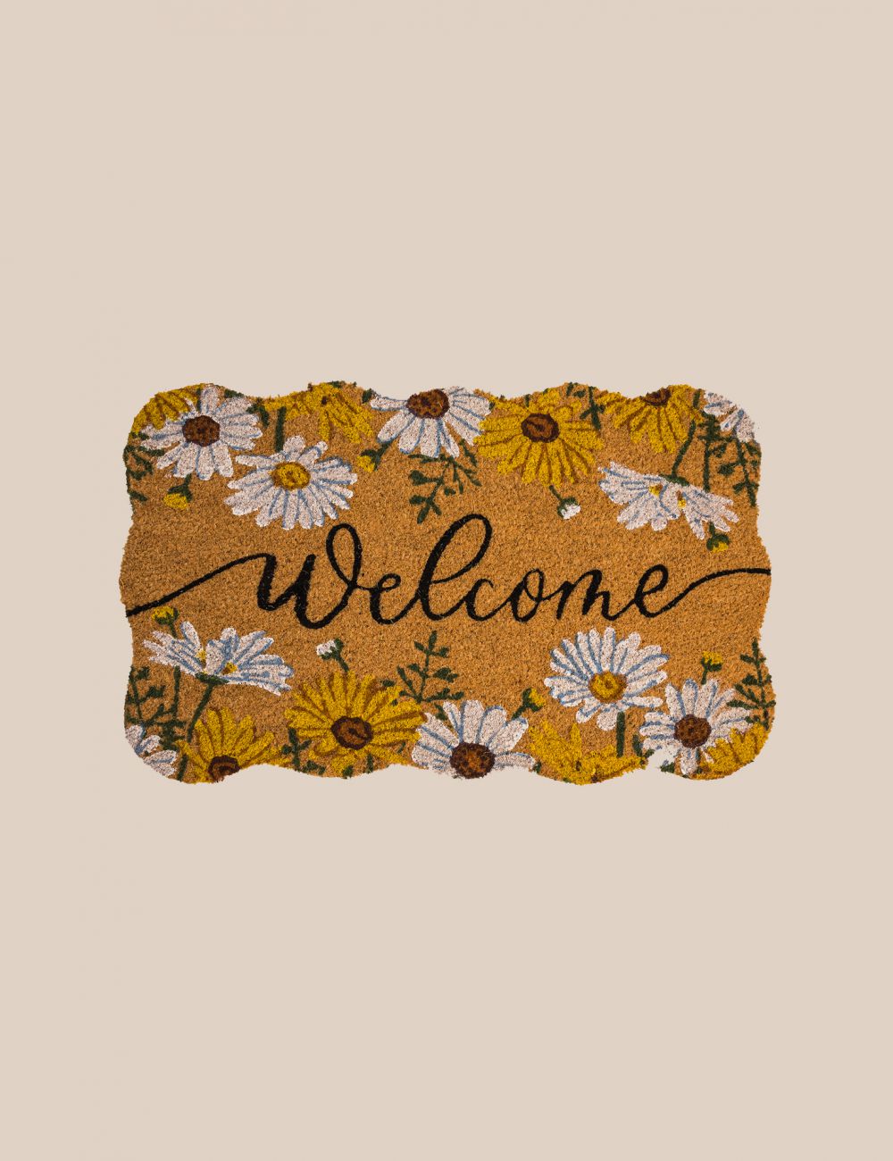 שטיח סף פרחים לבנים וצהובים 45X75CM